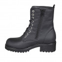 Woman's laced ankle boot with zipper and studs in matt black leather heel 5 - Available sizes:  32, 34, 42, 43, 44
