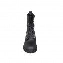 Woman's laced ankle boot with zipper and studs in matt black leather heel 5 - Available sizes:  32, 34, 42, 43, 44