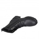 Woman's laced ankle boot with zipper and studs in matt black leather heel 5 - Available sizes:  32, 34, 42, 43, 44