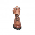 Stivaletto stringato da donna con cerniera e fibbie in pelle cuoio tacco 5 - Misure disponibili: 42, 43, 45