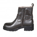 Woman's ankle boot in brown leather with zipper and buckle heel 5 - Available sizes:  42, 45