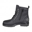 Botin para mujer con cremallera, tachuelas y cordones en piel mate negra tacon 3 - Tallas disponibles:  43, 44