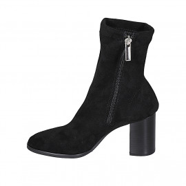 Woman's ankle boot in black elastic material and suede with zipper heel 8 - Available sizes:  44 2