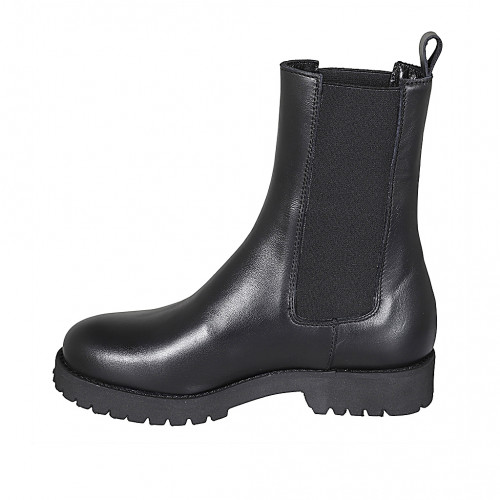 Hohe Damenstiefelette aus schwarzem Leder mit Gummibändern und Absatz 3