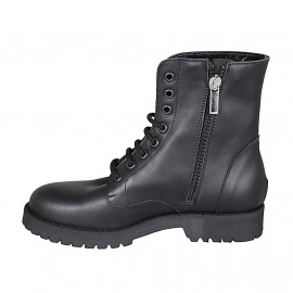 Botin para mujer con cremallera y cordones en piel lisa negra con tacon 3 - Tallas disponibles:  32, 33 2