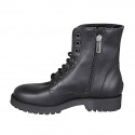 Woman's laced ankle boot with zipper in black smooth leather with heel 3 - Available sizes:  32, 33, 44