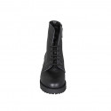 Woman's laced ankle boot with zipper in black smooth leather with heel 3 - Available sizes:  32, 33, 44