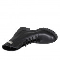 Woman's laced ankle boot with zipper in black smooth leather with heel 3 - Available sizes:  32, 33, 44