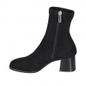 Woman's ankle boot in black elastic material and suede with zipper and heel 5 - Available sizes:  32, 33, 43, 45