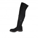 Woman's over-the-knee boot in black suede and elastic material with half zipper heel 3 - Available sizes:  33, 43, 45