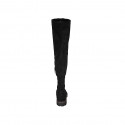 Woman's over-the-knee boot in black suede and elastic material with half zipper heel 3 - Available sizes:  33, 43, 45