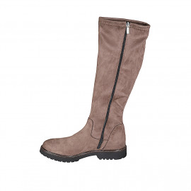 Bottes pour femmes avec fermeture eclair en daim et materiau elastique taupe talon 3 - Pointures disponibles:  32 2