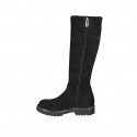 Woman's knee-high boot in black suede and elastic material with zipper heel 3 - Available sizes:  32, 34