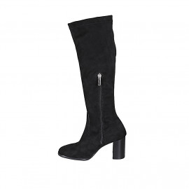 Woman's boot in black suede and elastic material with half zipper heel 8 - Available sizes:  32, 33, 42, 43, 44 2