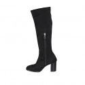 Bota para mujer en material elastico y gamuza negra con media cremallera tacon 8 - Tallas disponibles:  32, 33, 42, 43, 44