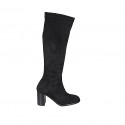 Bota para mujer en material elastico y gamuza negra con media cremallera tacon 8 - Tallas disponibles:  32, 33, 42, 43, 44