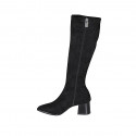 Woman's pointy boot with zipper in black suede and elastic material heel 5 - Available sizes:  34