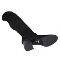Bottes au dessus de genou pour femmes en daim et matériau elastique noir avec demi fermeture éclair talon 5 - Pointures disponibles:  33, 34, 43