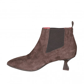 Stivaletto a punta da donna con elastici in camoscio marrone tacco 6 - Misure disponibili: 35, 44, 45 2