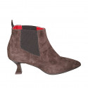 Woman's pointy ankle boot with elastic bands in brown suede heel 6 - Available sizes:  35, 43, 44, 45