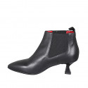 Woman's pointy ankle boot with elastic bands in black leather with heel 6 - Available sizes:  35, 45