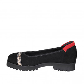 Woman's ballerina shoe in black, red and spotted suede heel 3 - Available sizes:  33, 42 2