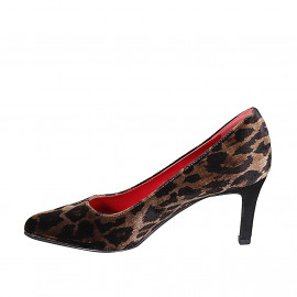 Woman's pump shoe in brown spotted velvet heel 7 - Available sizes:  35 2