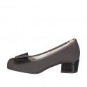 Woman's pump with removable insole and bow in brown fabric and patent leather heel 4 - Available sizes:  32, 45