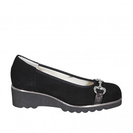 Woman's pump with removable insole and accessory in black suede wedge heel 4 - Available sizes:  43