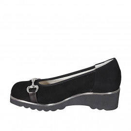 Escarpin pour femmes avec semelle amovible et accesoire en daim noir talon compensé 4 - Pointures disponibles:  43 2