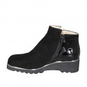 Woman's ankle boot with removable insole and zippers in black suede and patent leather wedge heel 4 - Available sizes:  33, 34, 44