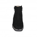 Woman's ankle boot with removable insole and zippers in black suede and patent leather wedge heel 4 - Available sizes:  33, 34, 44