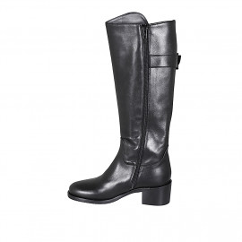 Bota para mujer con hebilla y cremallera en piel negra tacon 5 - Tallas disponibles:  32, 33, 44, 45 2