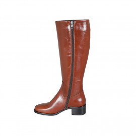 Woman's boot with zipper in cognac brown leather with heel 5 - Available sizes:  33, 43, 44 2