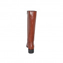 Woman's boot with zipper in cognac brown leather with heel 5 - Available sizes:  33, 43, 44