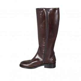 Bottes avec fermeture éclair et bout golf pour femmes en cuir marron talon 3 - Pointures disponibles:  33, 42, 43 2