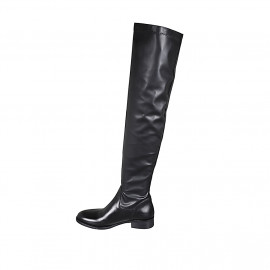Woman's over-the-knee boot in black leather and elastic material heel 3 - Available sizes:  33, 34 2