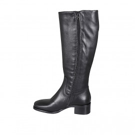 Bottes pour femmes en cuir noir avec bout carré et fermeture éclair talon 4 - Pointures disponibles:  42 2
