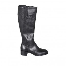 Woman's boot with squared tip and zipper in black leather heel 4 - Available sizes:  42