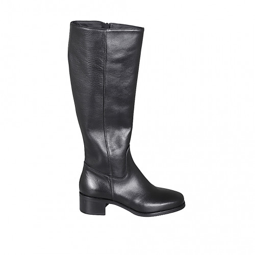 Woman's boot with squared tip and zipper in black leather heel 4 - Available sizes:  42
