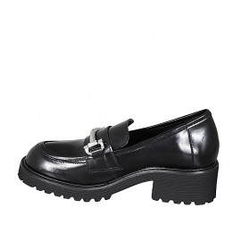 Mocassin pour femmes en cuir brossé noir avec accessoire talon 5 - Pointures disponibles:  45 2