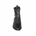 Woman's pointy ankle boot with buckle in black leather with heel 3 - Available sizes:  32, 45