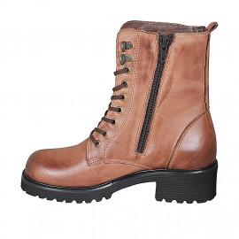Bottines pour femmes avec lacets et fermetures éclair en cuir cognac talon 5 - Pointures disponibles:  45 2