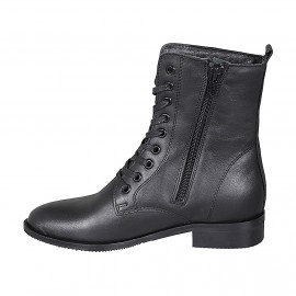 Woman's laced ankle boot with zipper in black smooth leather heel 3 - Available sizes:  44 2