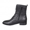 Bottines pour femmes à lacets avec fermeture éclair en cuir lisse noir talon 3 - Pointures disponibles:  32, 33, 44