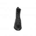 Bottines pour femmes à lacets avec fermeture éclair en cuir lisse noir talon 3 - Pointures disponibles:  32, 33, 44