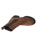 Woman's ankle boot in brown suede with elastic bands heel 5 - Available sizes:  42, 44, 45