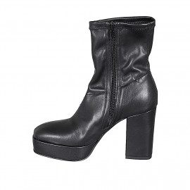 Botines para mujer con cremallera y plataforma en piel y material elástico negro tacon 10 - Tallas disponibles:  42, 43, 45 2
