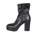 Bottines pour femmes avec fermeture éclair et plateforme en cuir et matériau élastique noir talon 10 - Pointures disponibles:  33, 42, 43, 44, 45