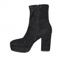 Woman's ankle boot with zipper and platform in black elastic material and suede heel 10 - Available sizes:  42, 43, 45